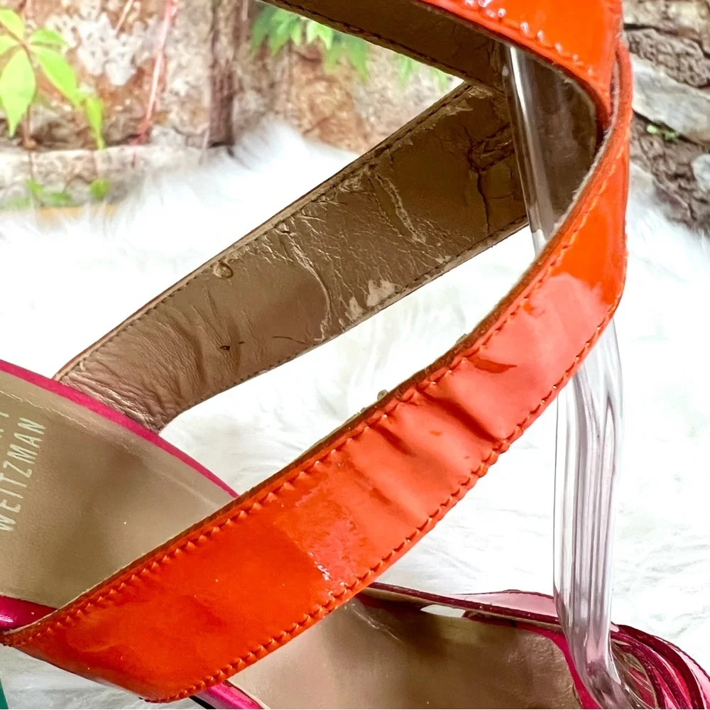 STUART WEITZMAN Patent Leather Multicolor Strappy Platform Sandals, 6.5 - Picture 10 of 15
